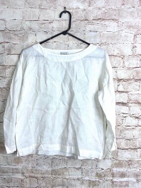 Fog Linen Work 100% Linen Top in White Size Medium